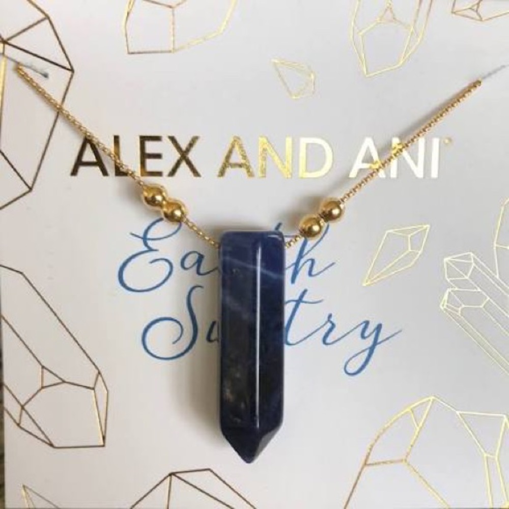 NEW Alex and Ani Sodalite Pendant Necklace - .925 Sterling Silver w/ 14k Gold